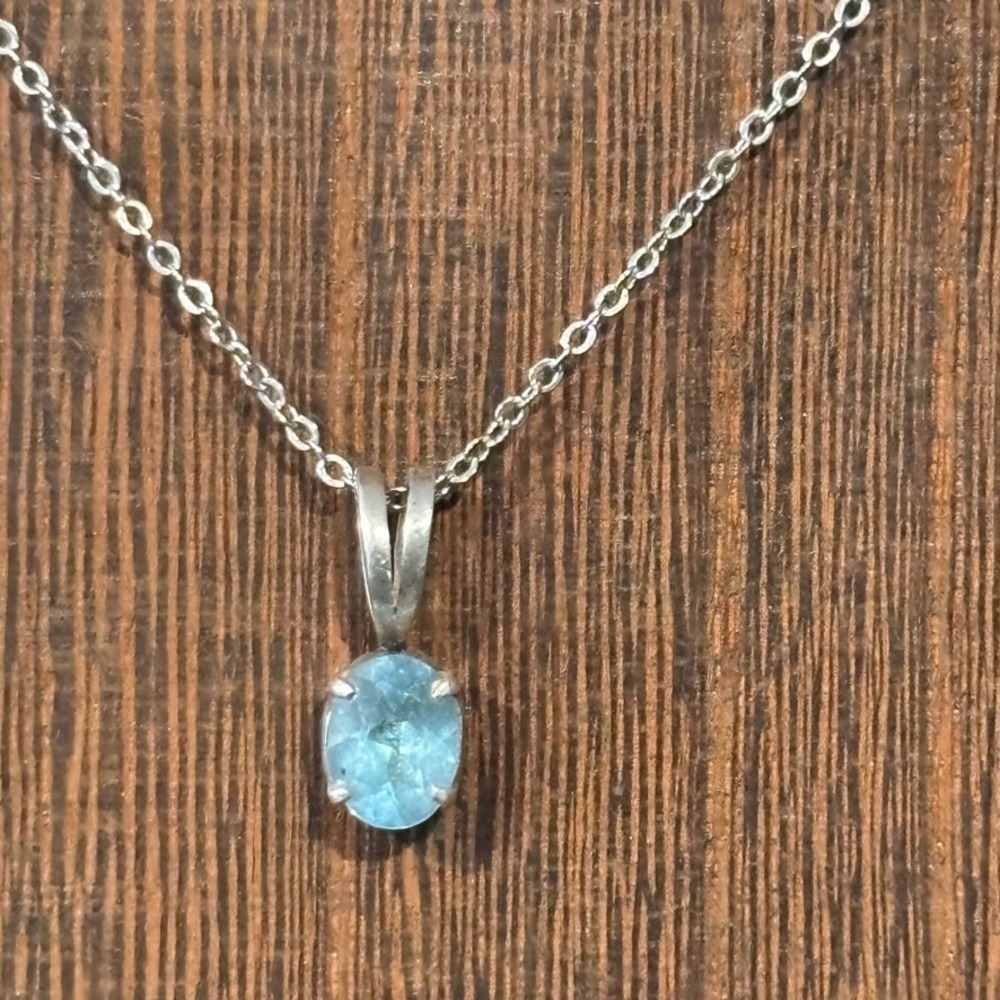 Vintage Blue Topaz Pendant on 16" Adjustable 925 Sterling Silver Cable Chain